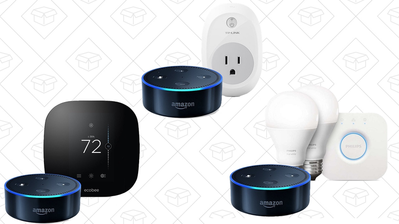 Dot + ecobee3 Thermostat, $200 | Dot + TP-Link Smart Plug, $70 | Dot + Philps Hue White Starter Kit, $100